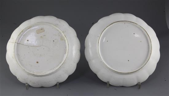 Two Chelsea lobed dishes, c.1755, 23.5cm and 24cm, the smaller cracked